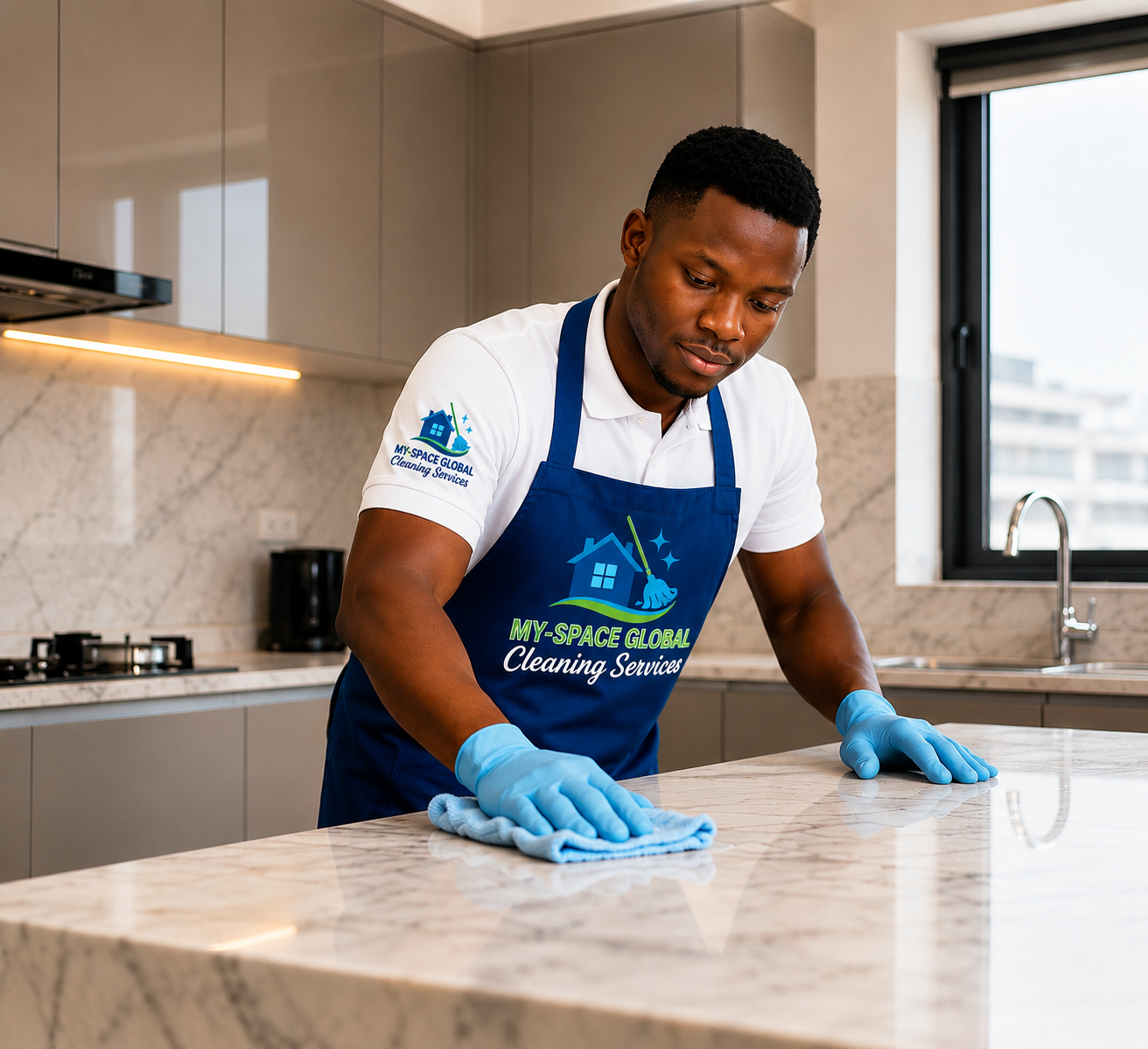 My-Space Global professional cleaning a kitchen counter